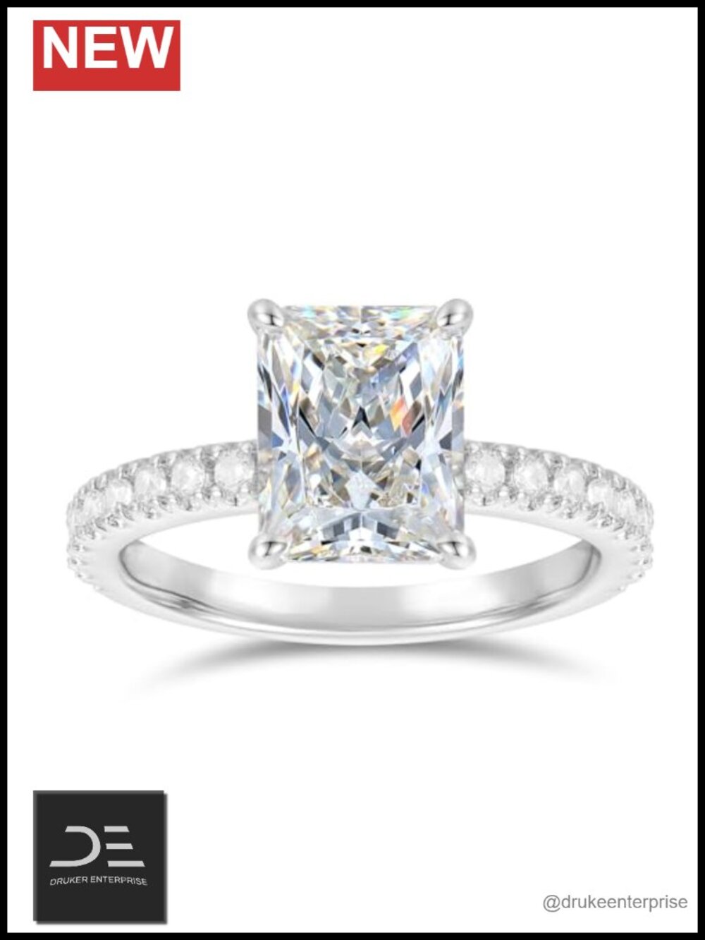 14k Gold Moissanite Ring, 3ct Radiant Cut Hidden Floral Engagement Ring